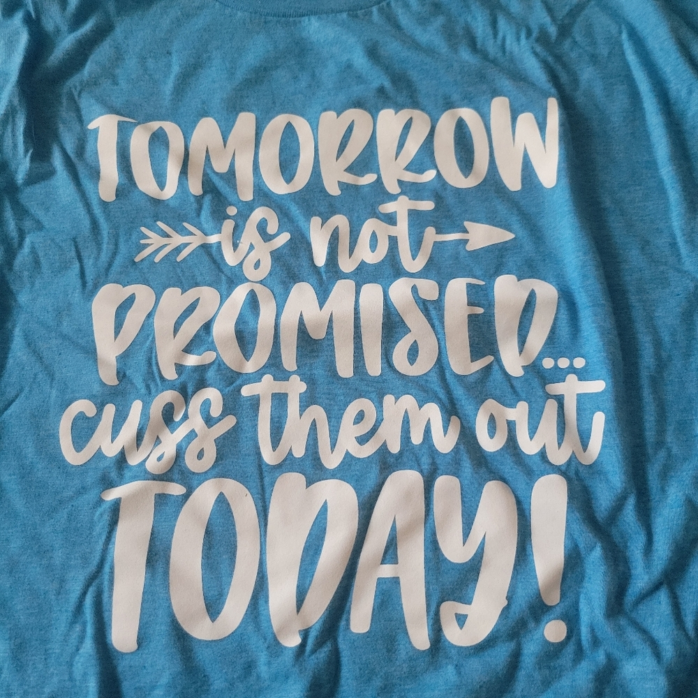 Gildan Softstyle Blue & white "Tomorrow is not promised, cuss them out today!"
